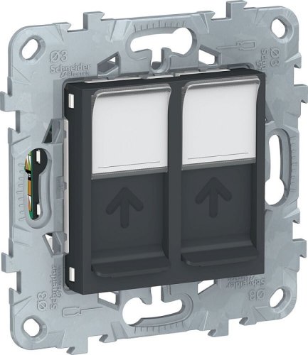 Розетка компьютерная без рамки Schneider Electric Unica New 2-м. RJ45+RJ45 5e антрацит картинка